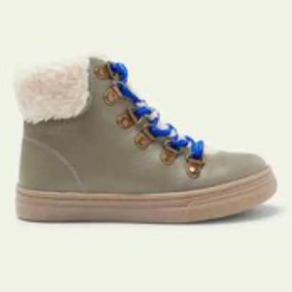 Mini Boden kids girls boots grey green sherpa 36